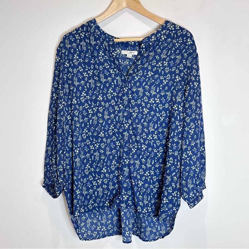 Jachs Girlfriend Blue Classic Dainty Floral Top Blouse Size Large A127
